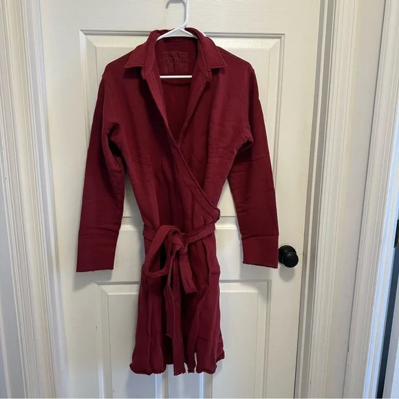 FRANK & EILEEN Willa Triple Fleece Wrap Dress Cranberry Red - Picture 4 of 8
